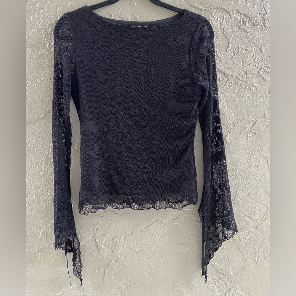 Vintage Mesh Long Sleeved Top Layered Hime Bell Sleeved Goth Lolita Y2K Large